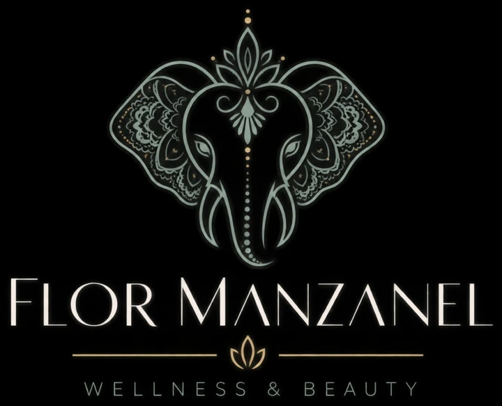 Flor Manzanel · Wellness & Beauty, logotipo del elefante
